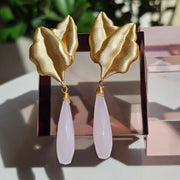 Earrings 'Leaf Drops', pink